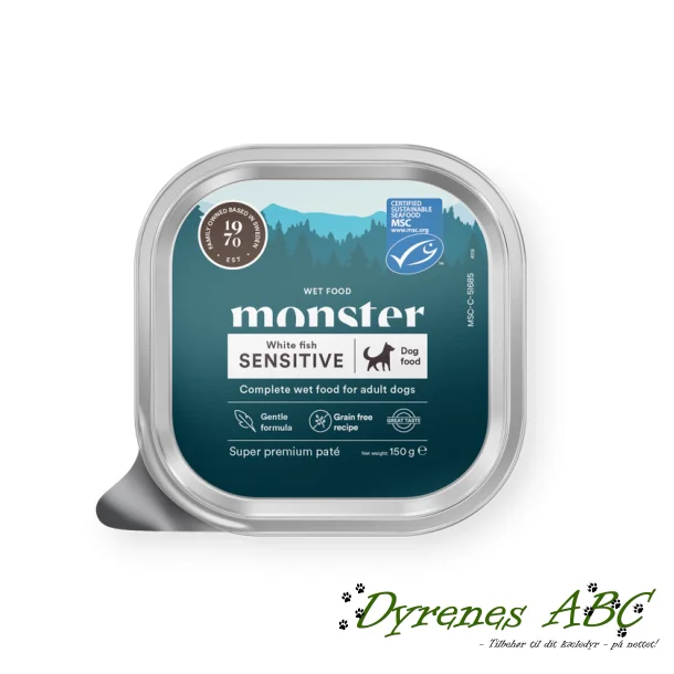 MONSTER Dog Pat� Tray - Sensitive White Fish 150g
